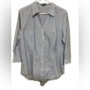 Renuar Women’s XL Navy and White Striped Tailored Shirt with Roll Tab Sleeves